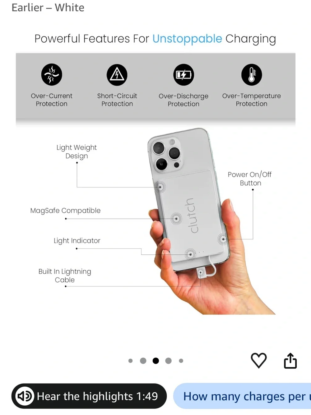 Pro White Portable Magnetic Power Bank for iPhone